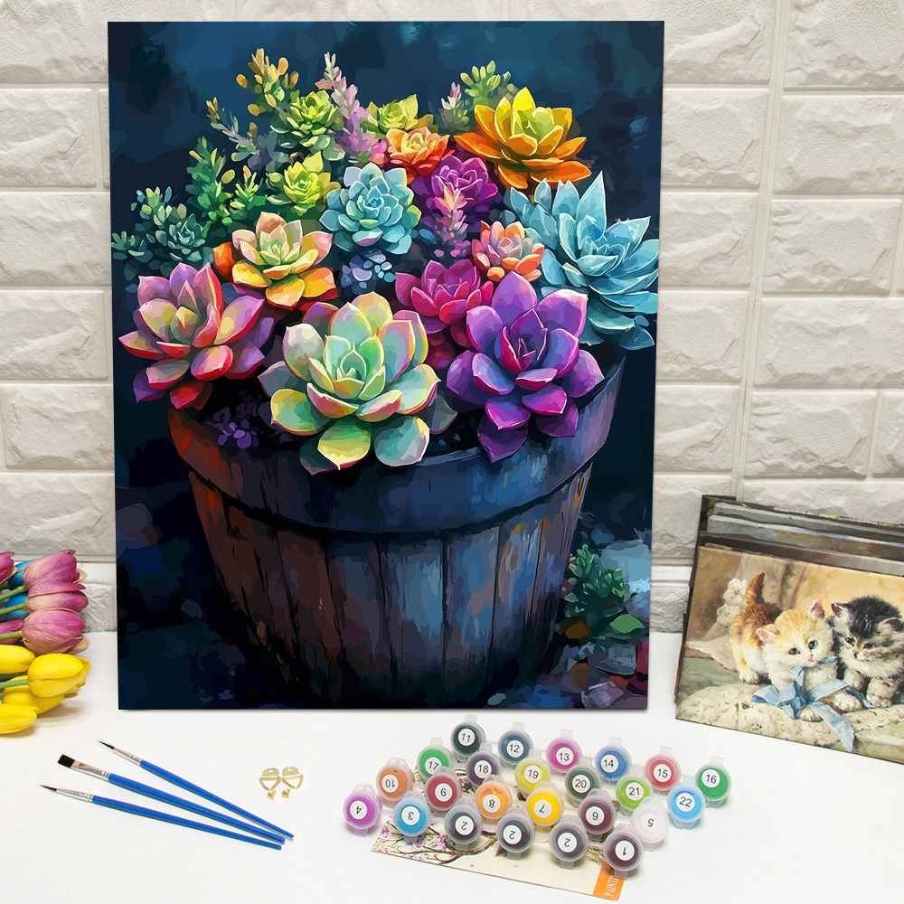 Art Craft Number - Huacan DIY Drawing By Numbers Succulent