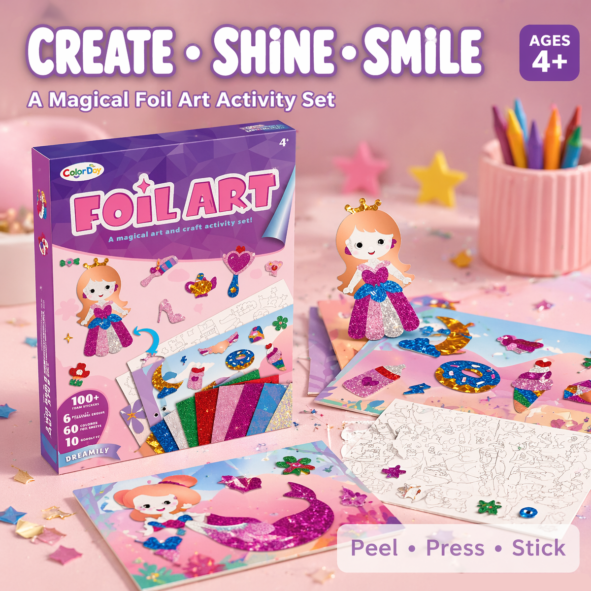 Art Craft Girl - Kids Foil Art Kit 100+ Pcs,
