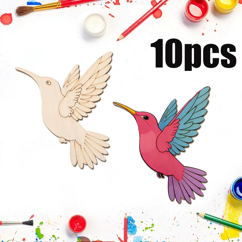 Art Crafting - 10pcs Unfinished Wood Animal Bird Cutouts,Wooden