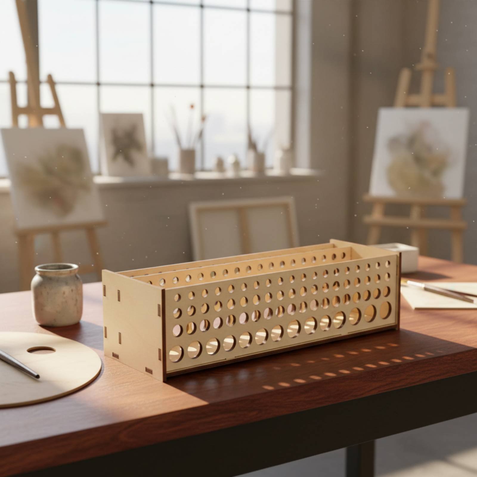 Art And Craft Studio - Paint Brush Rack 67 Holes Wooden