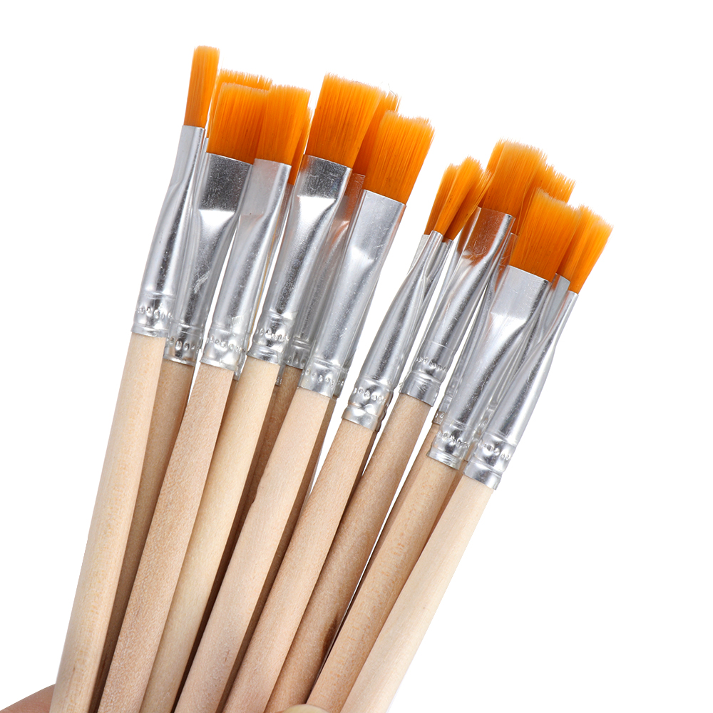 Watercolor Brush Pen - 10Pcs/Set Flat/Tip Wood Handle Hook Line