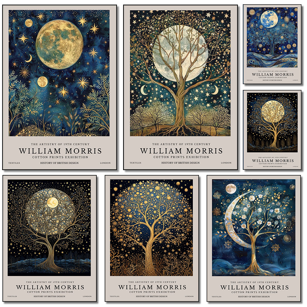 Retro William Morris Moon and  - Art Craft William Morris ulasan dan harga