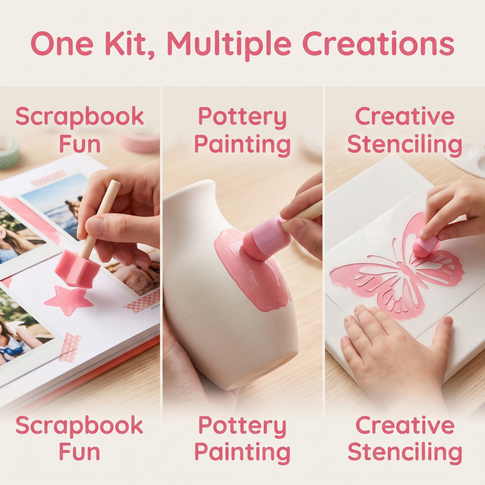 22Pcs Pink Sponge Stamp Brushe - Art And Craft Studio ulasan dan harga