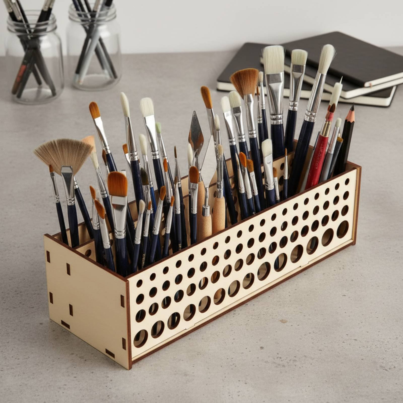 Paint Brush Rack 67 Holes Wood - Art And Craft Studio ulasan dan harga
