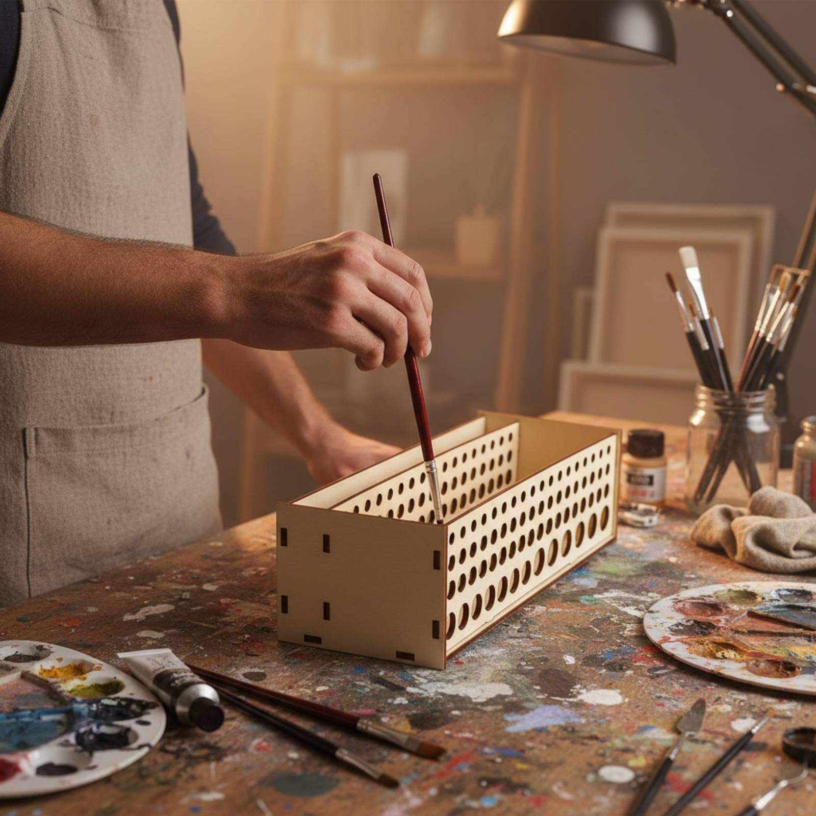 Paint Brush Rack 67 Holes Wood - Art And Craft Studio ulasan dan harga