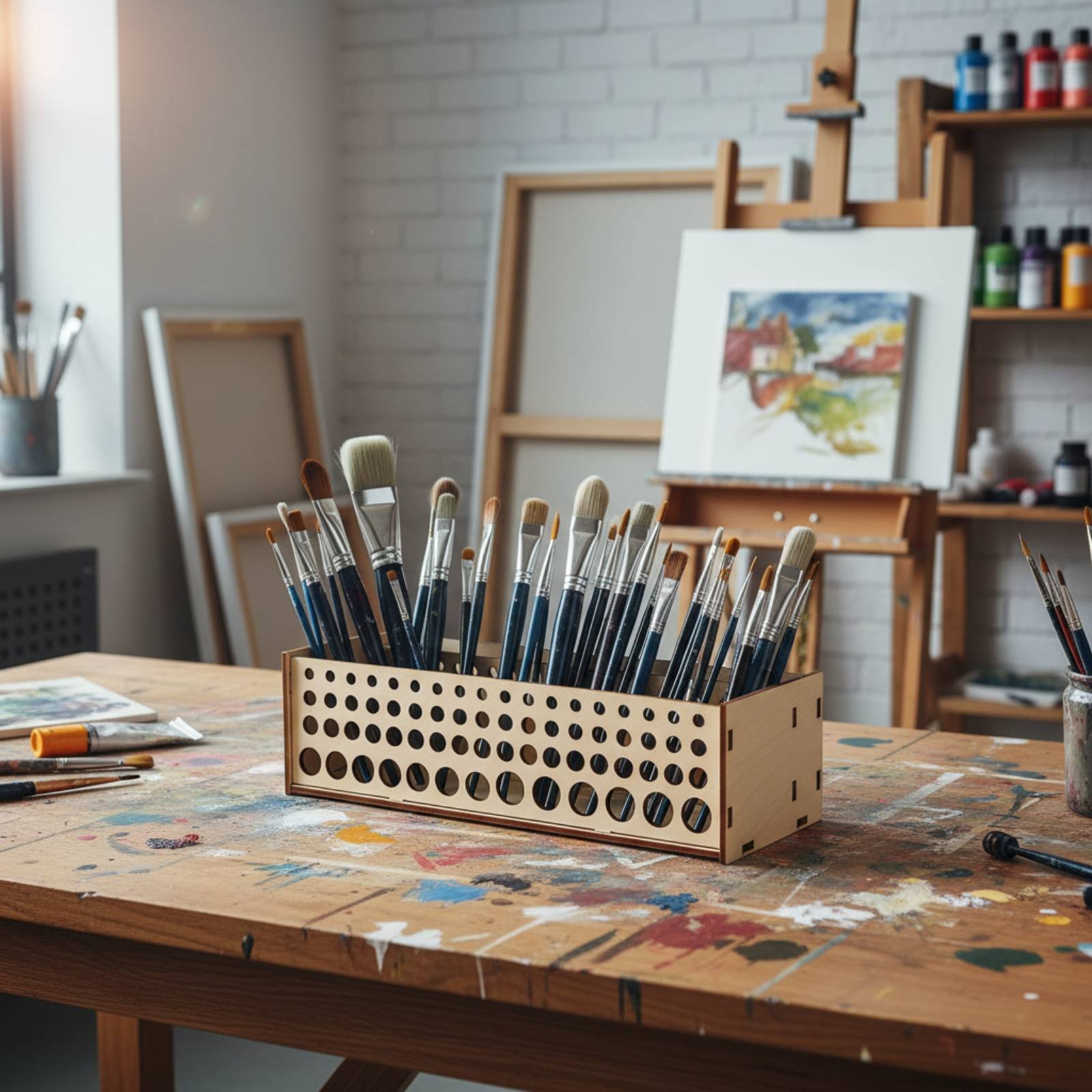 Paint Brush Rack 67 Holes Wood - Art And Craft Studio ulasan dan harga
