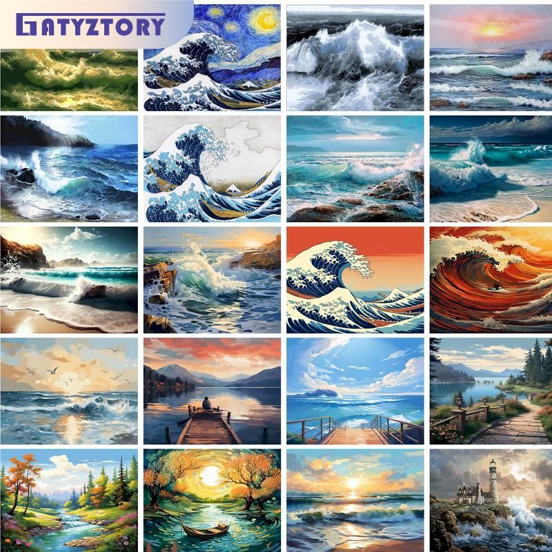 GATYZTORY Framed Ocean Beach R - Art Craft Number ulasan dan harga