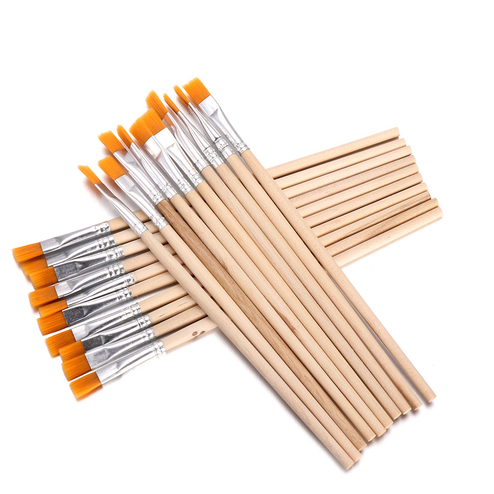 10Pcs/Set Flat/Tip Wood Handle - Watercolor Brush Pen ulasan dan harga
