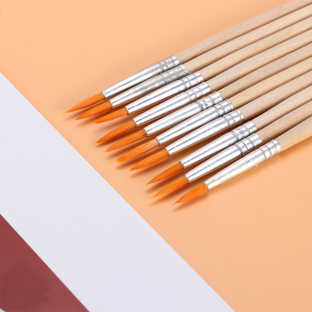 10Pcs/Set Flat/Tip Wood Handle - Watercolor Brush Pen ulasan dan harga